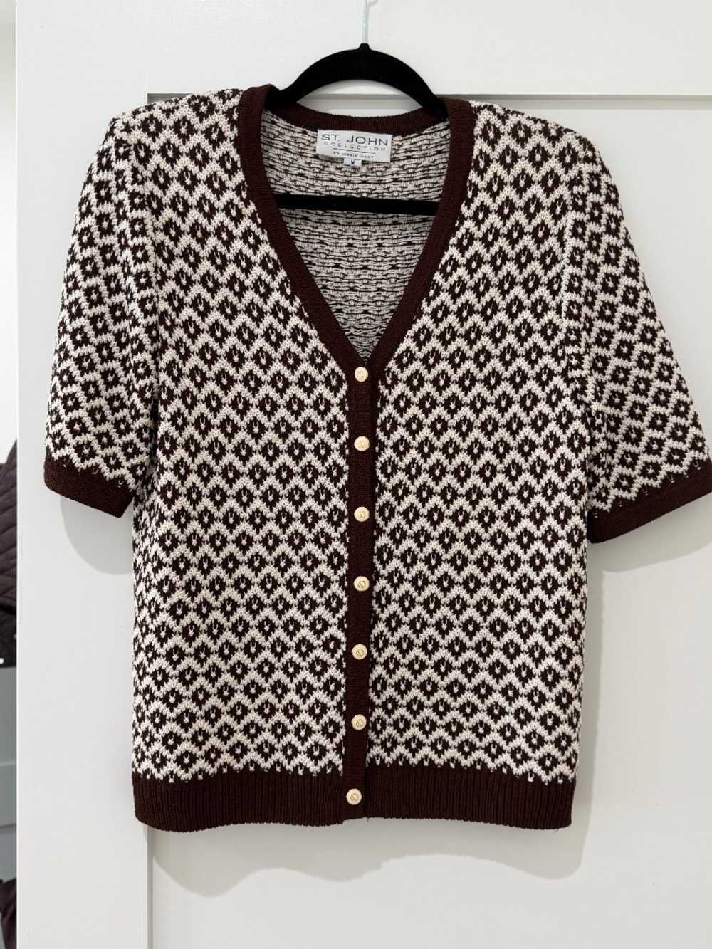 St. John Collection Knit Cardigan Gold Cream Buttons Women's Medium EUC Flawless
